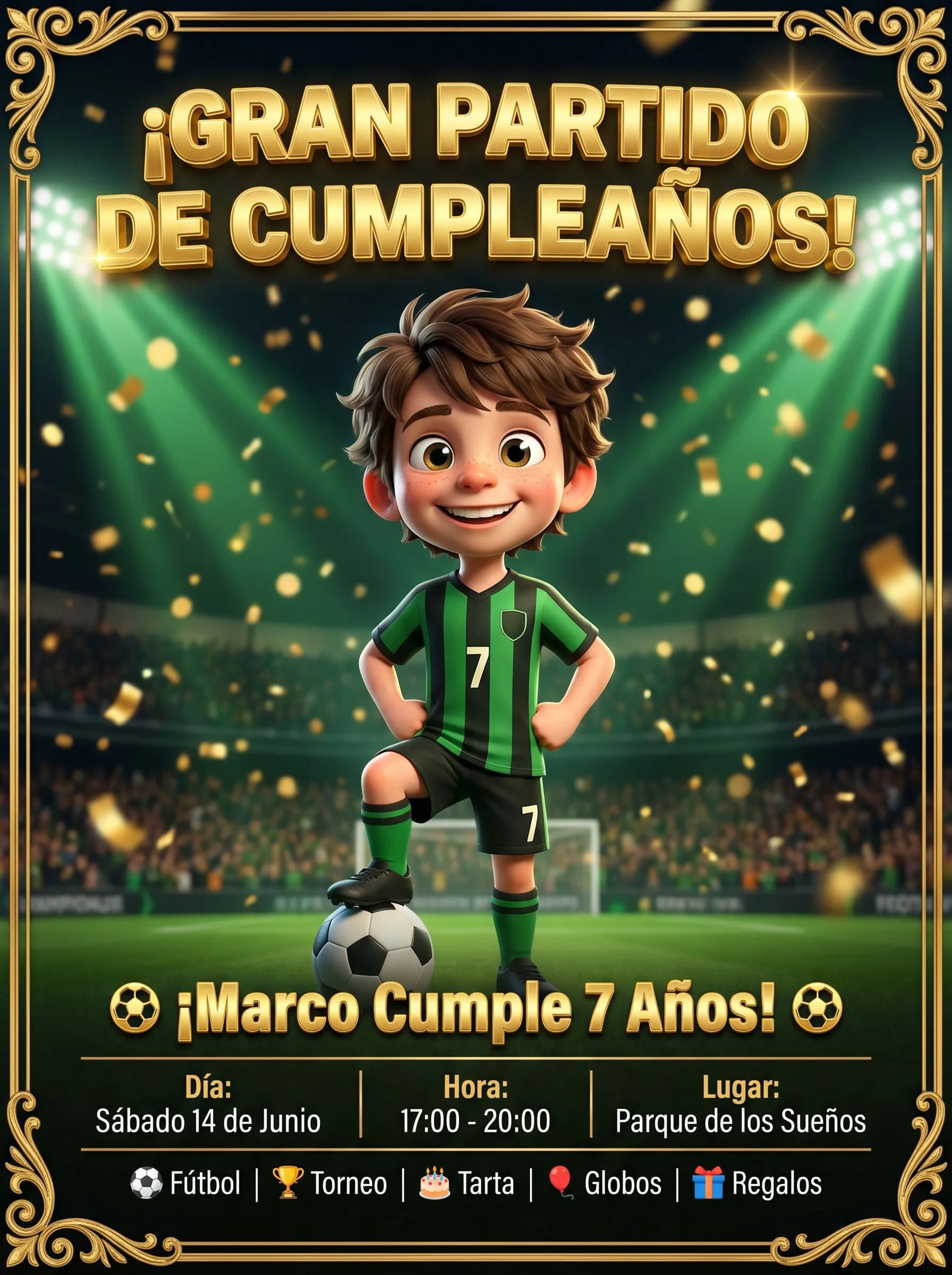 Invitación cartoon generada con IA por FunPartyAI