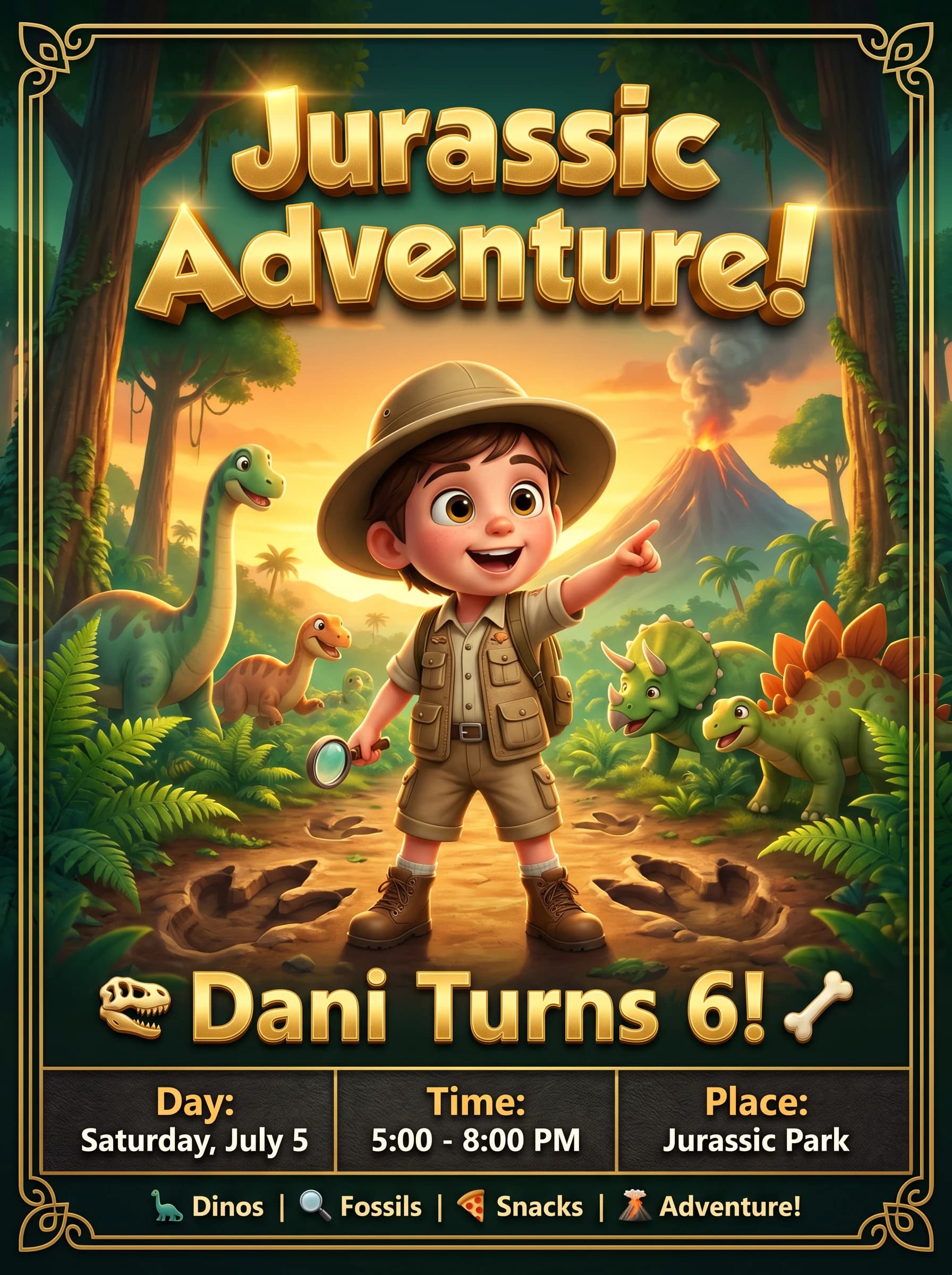 Dinosaur birthday invitation personalized with AI and your kid's photo