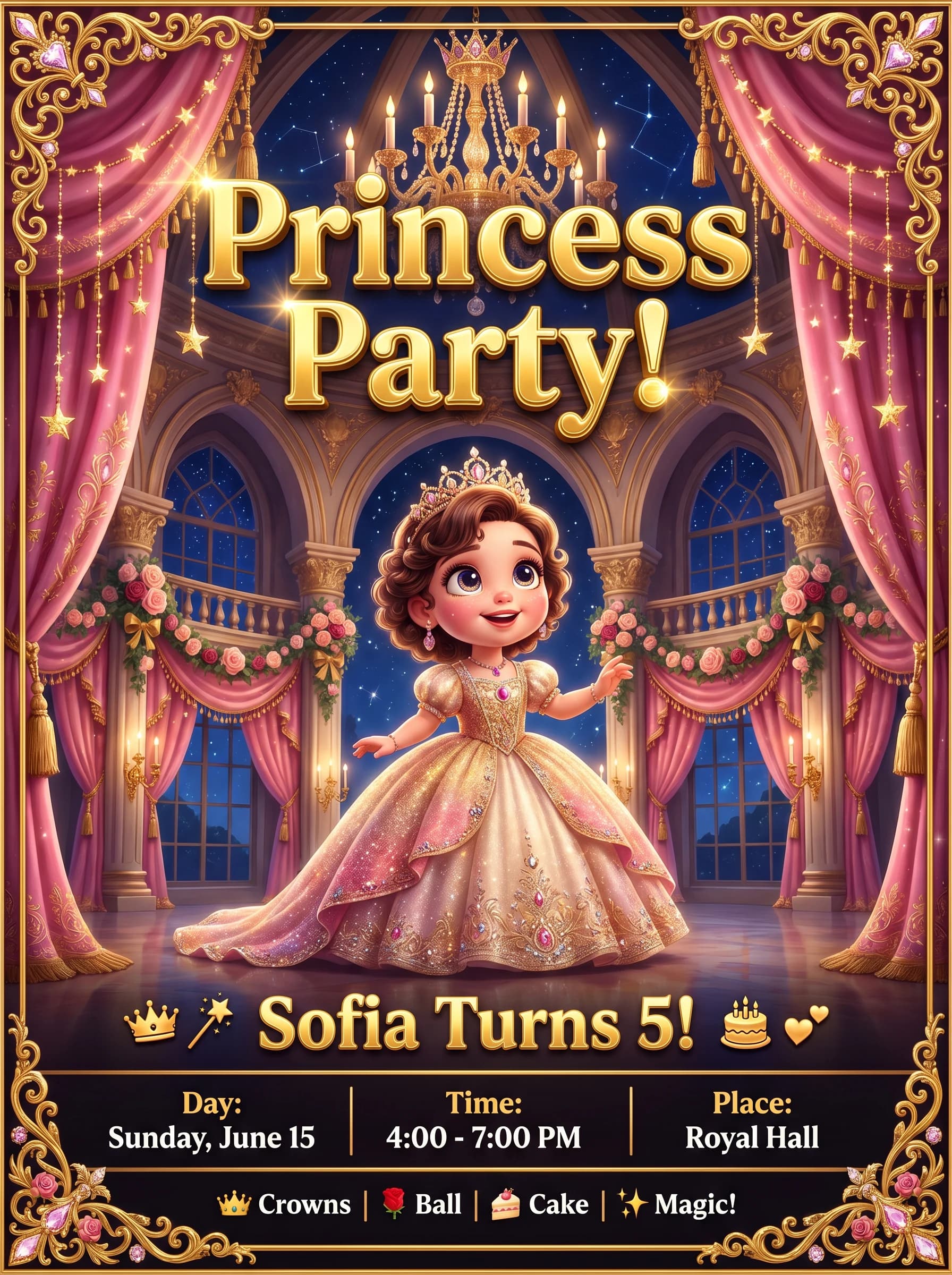 Princess birthday invitation personalized with AI and your daughter's photo