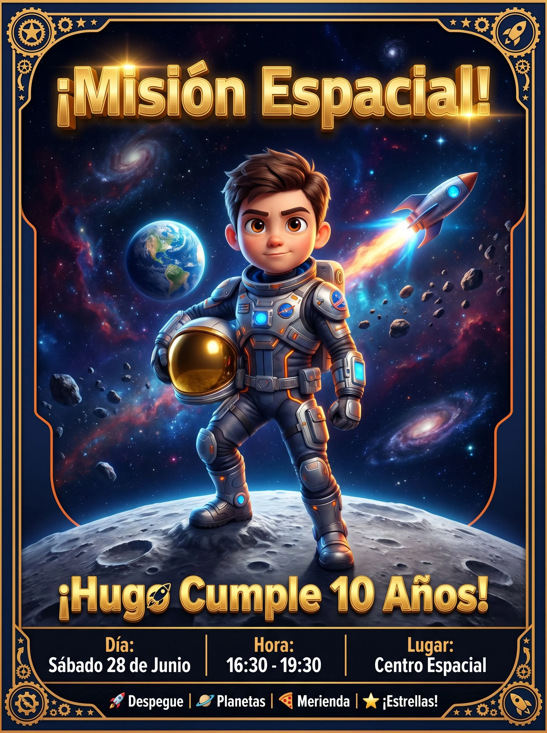 Invitación de cumpleaños con temática Espacio para Hugo, 10 años