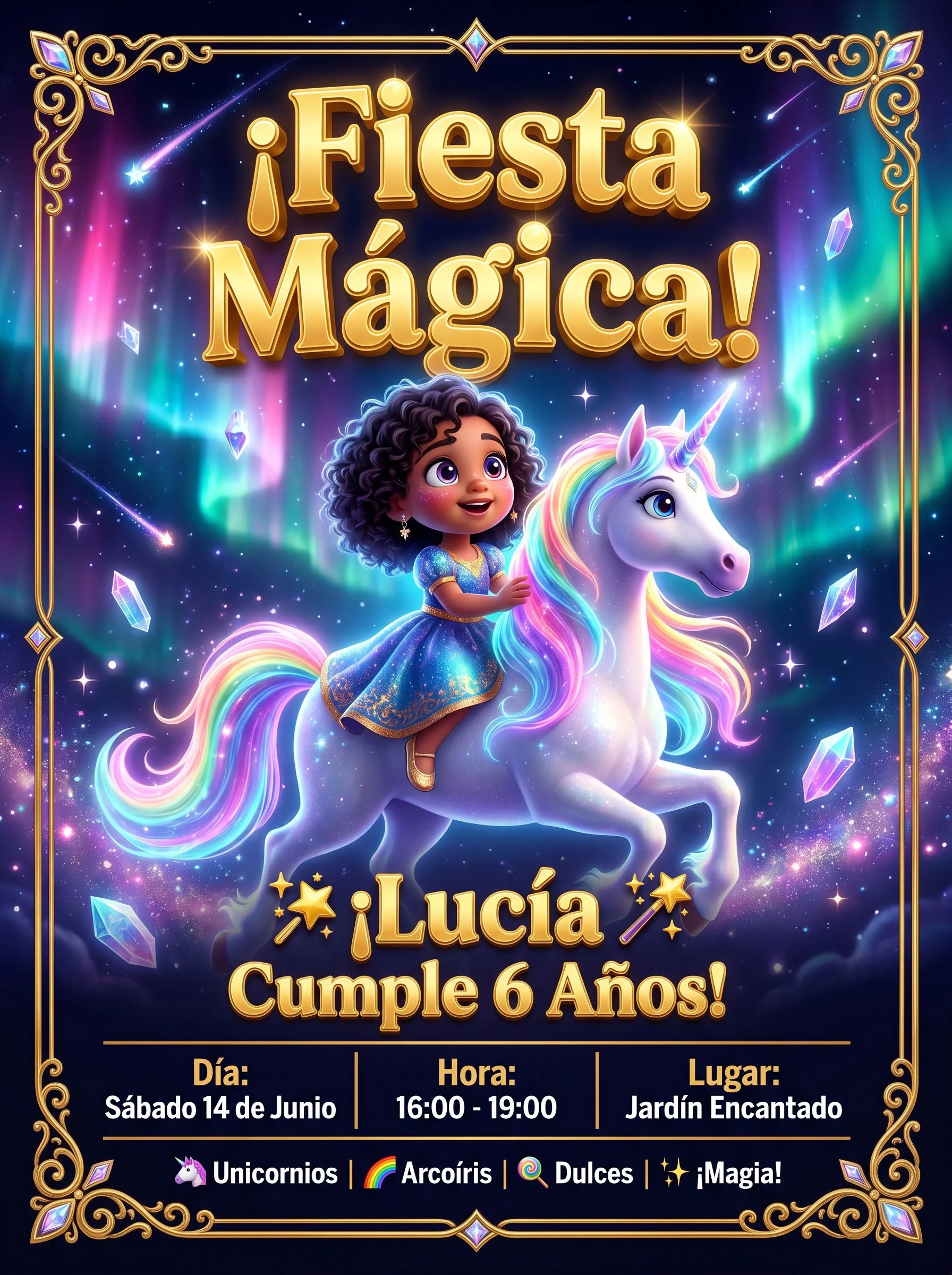 Invitación de cumpleaños con temática Unicornios para Lucía, 6 años